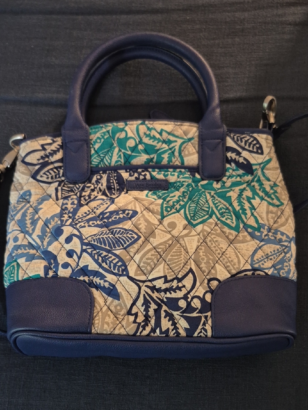 Vera Bradey ..Quilted Floral Tote Bag in Navy and Teal